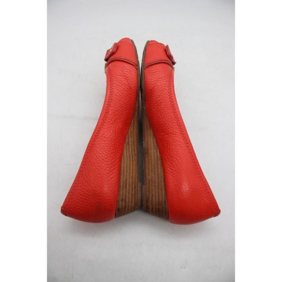 Tory Burch Emma Wedge Women's Size 6.5 Red Leather Peep Toe Shoes - Picture 7 of 11